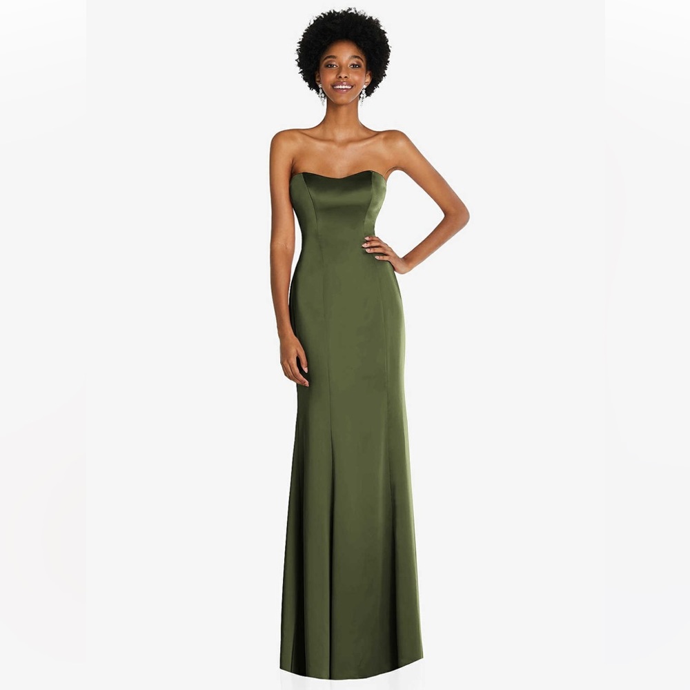 Strapless Princess Line Lux Charmeuse Mermaid Gown bridesmaid dress olive green